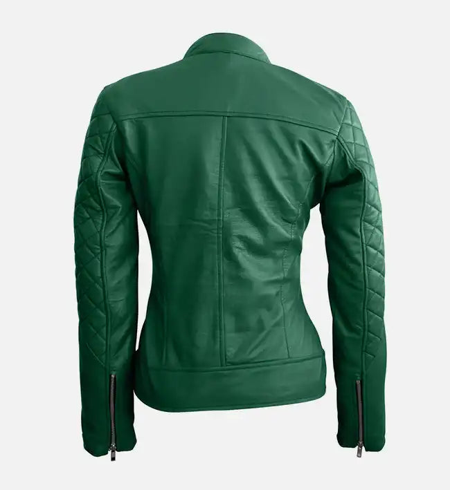 Women Green Quilted Stylish Premium Leather Jacket