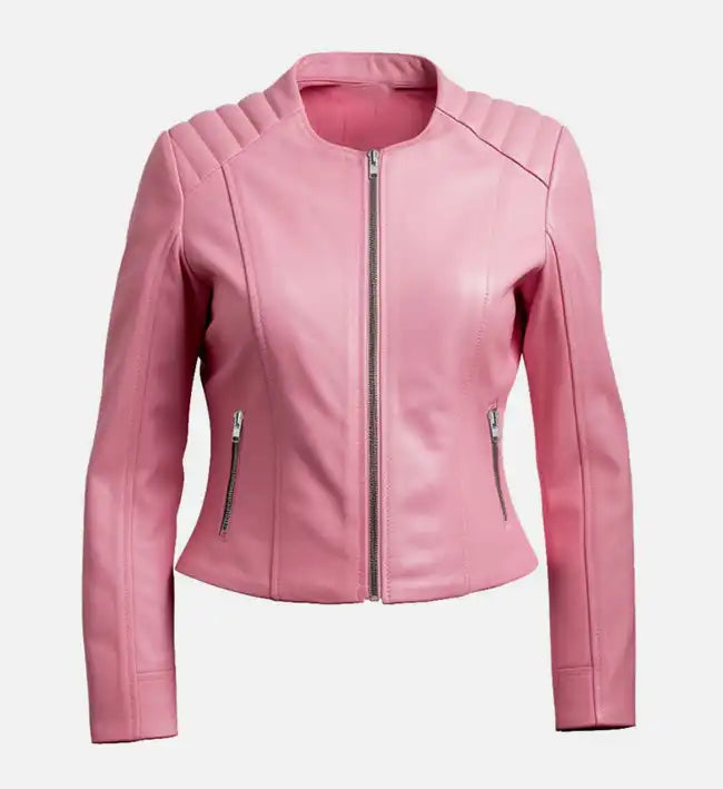 Women's Pink Biker Leather Jacket