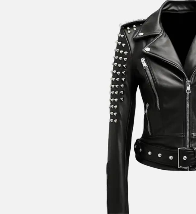 Women's Stud Biker Black Leather Jacket