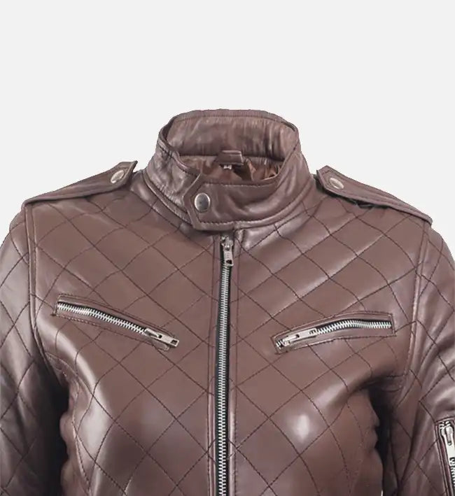 Women's Brown Leather Puffer Jacket