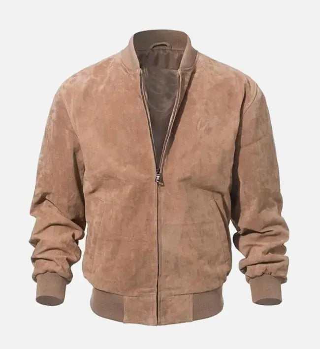 Men's Camel Brown Suede Bomber Leather Jacket