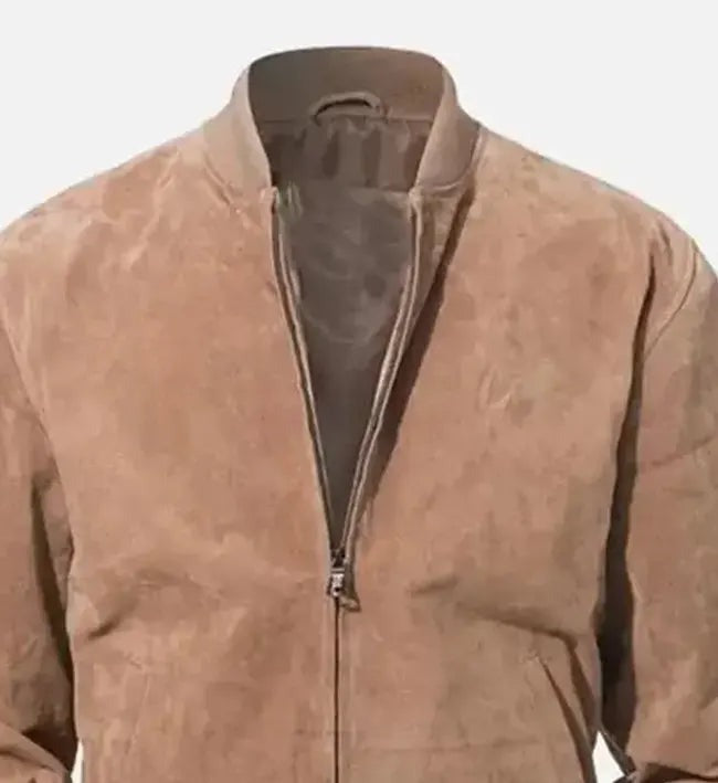 Men's Camel Brown Suede Bomber Leather Jacket