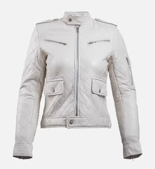 Women’s white Leather Puffer Jacket