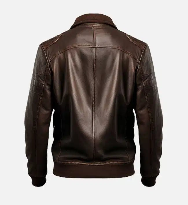 Men's Dark Brown Leather Bomber Jacket