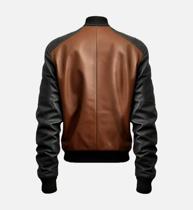 Men's Brown and Black Bomber Leather Jacket