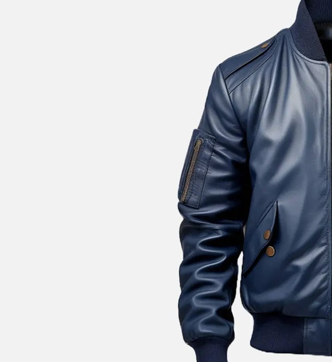 Men's Blue Flight Bomber Leather Jacket