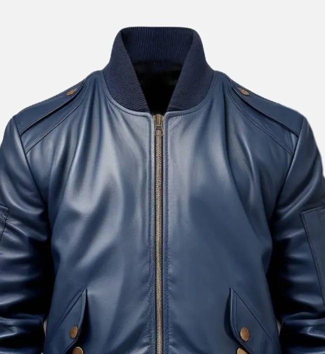 Men's Blue Flight Bomber Leather Jacket