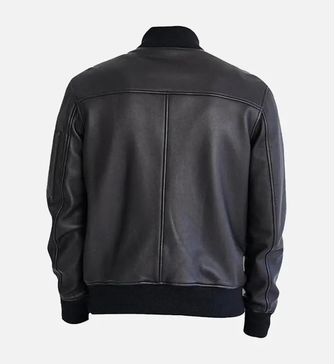 Men's Black Leather Bomber Jacket