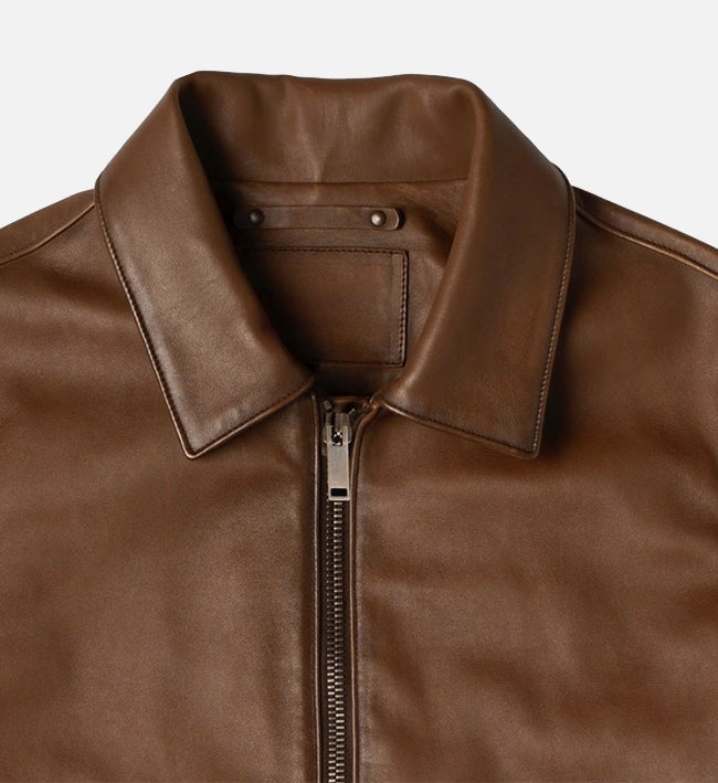 Men's Walnut Shirt Collar Style Leather Jacket