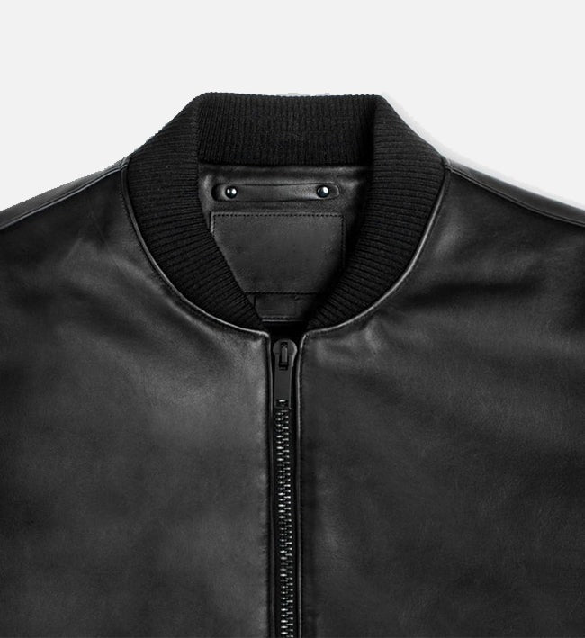 Men's Black Beanu Leather Bomber Jacket