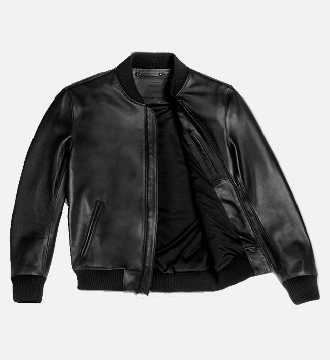 Men's Black Beanu Leather Bomber Jacket