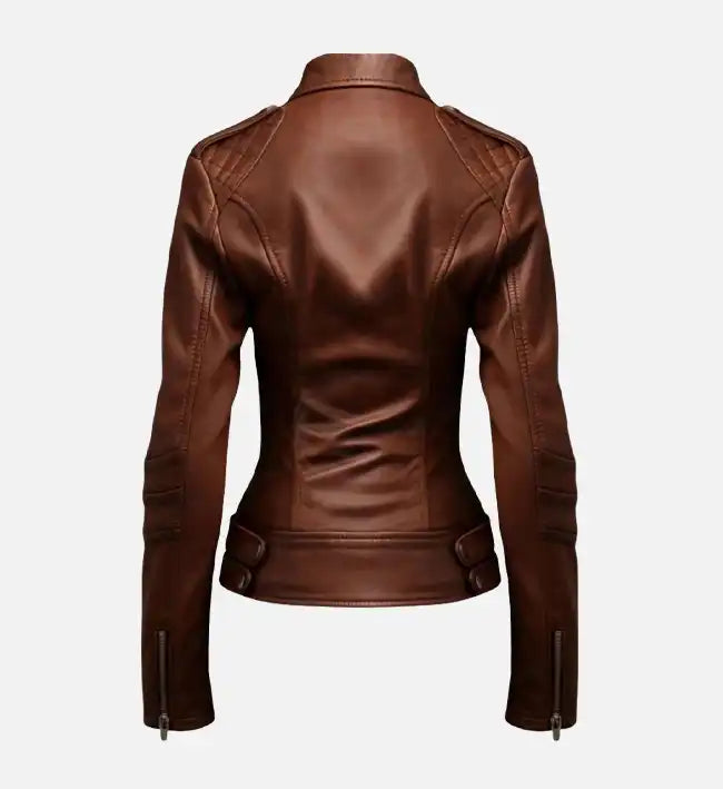 Women’s Bike Style Brown Leather Jacket