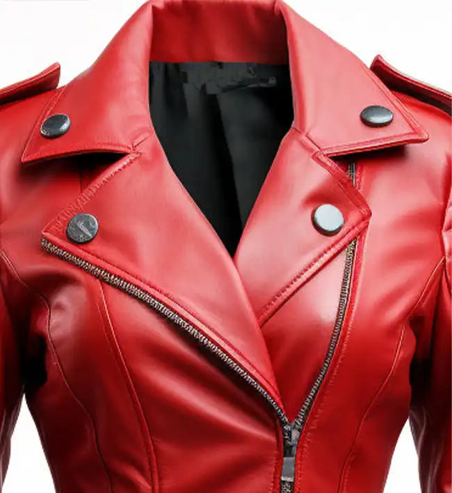 Women's Slimfit Red Biker Leather Jacket