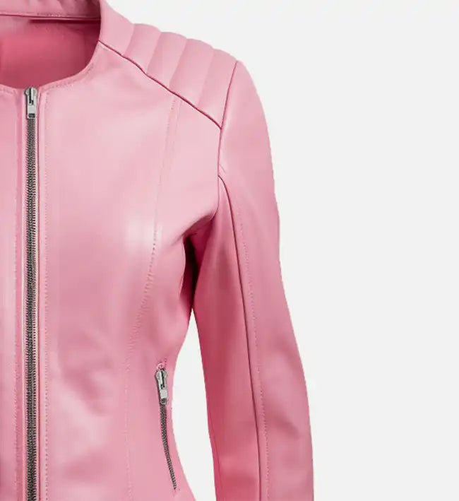 Women's Pink Biker Leather Jacket