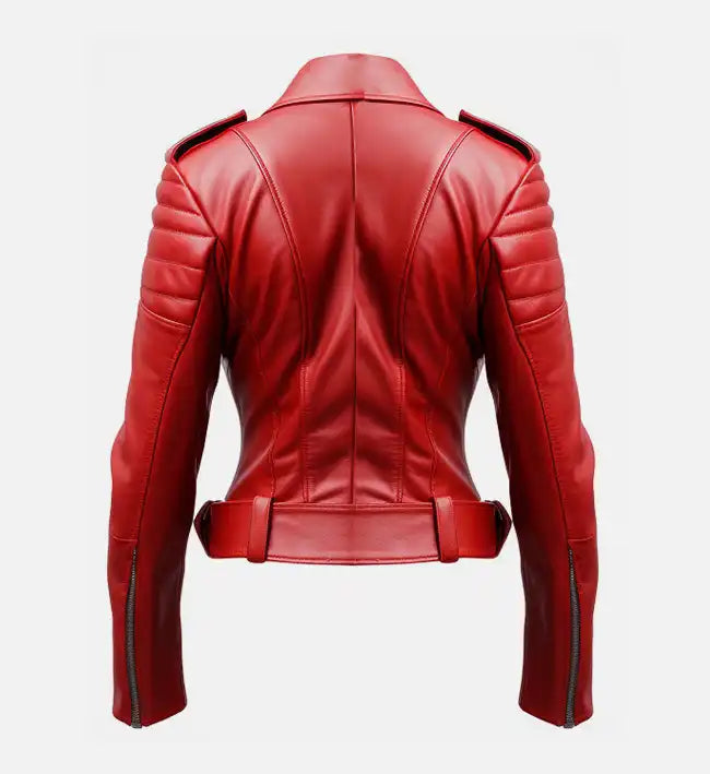 Women's Red Biker Leather Jacket