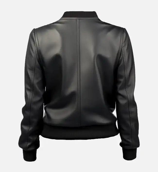 Black Leather Bomber Jacket For Women