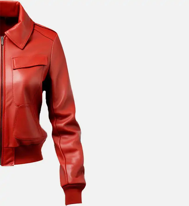 Women’s Red Leather Jacket Bomber Style