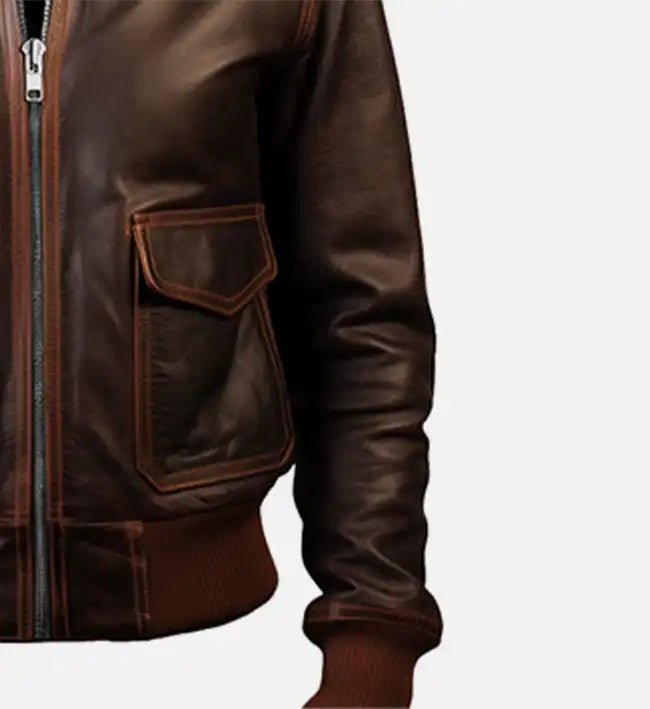 Brown Leather Bomber Jacket For Women