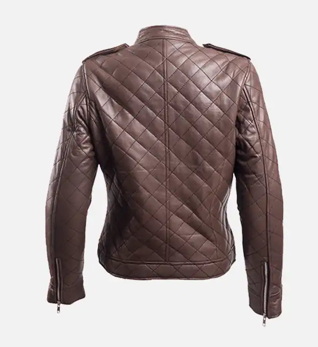 Women's Brown Leather Puffer Jacket