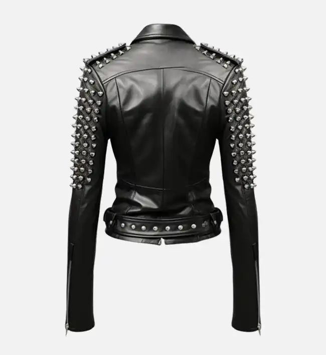 Women's Stud Biker Black Leather Jacket