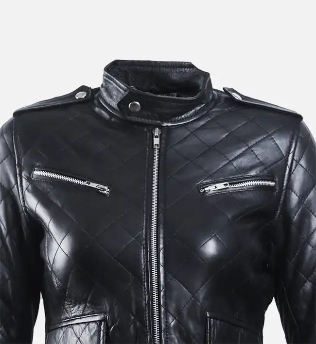 Women’s Black Leather Puffer Jacket