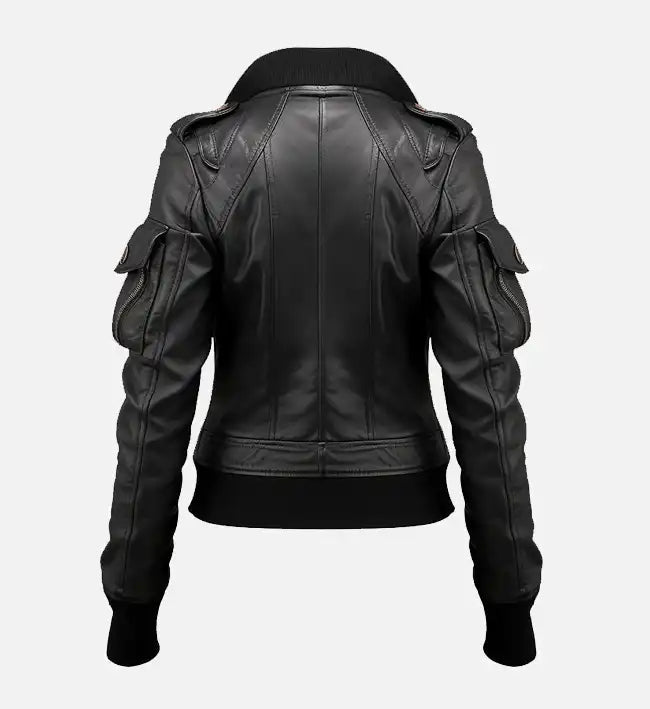 Women's Bomber Black Leather Jacket