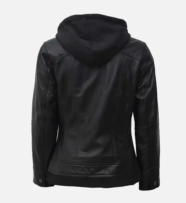 Women’s Black Leather Jacket With Hood