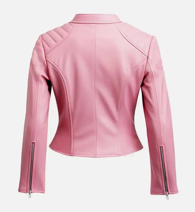 Women's Pink Biker Leather Jacket