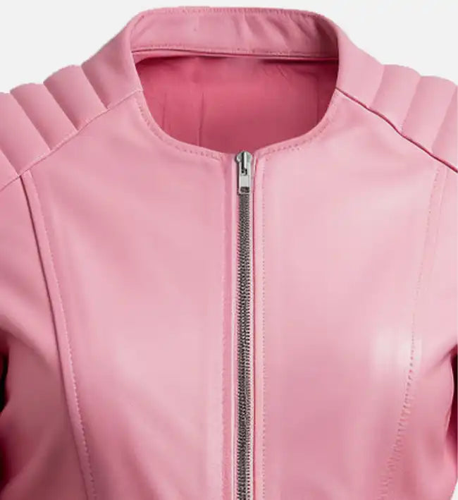 Women's Pink Biker Leather Jacket